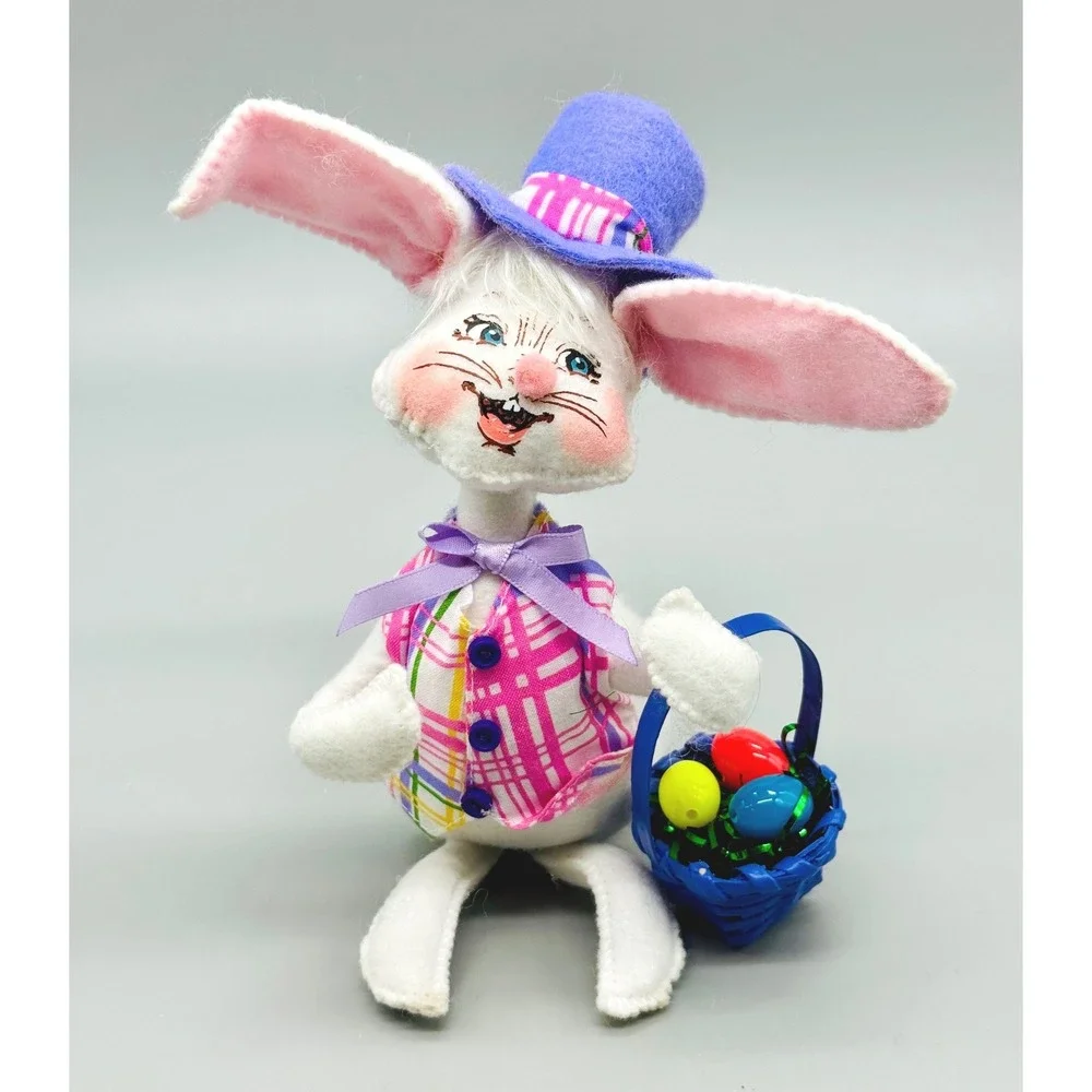 Annalee Easter Bunny Rabbit Couple Pink Plaid Spring Decor 2016 B